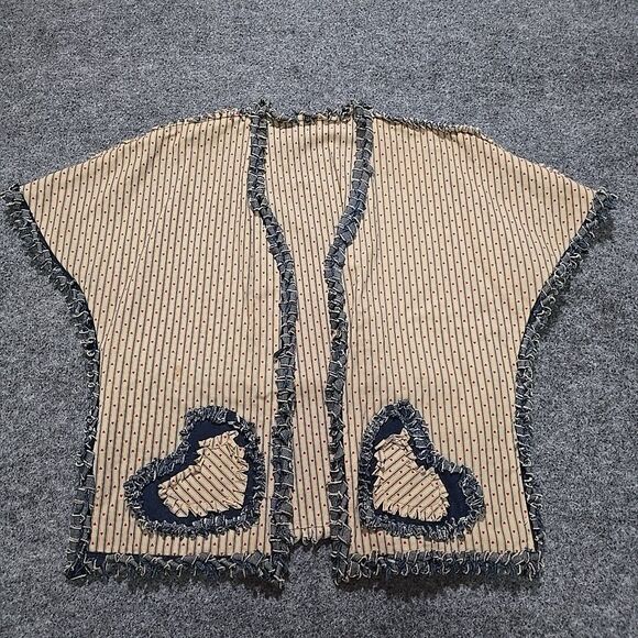 VTG Handmade Denim Hippie Shirt Vest Open Festival Hearts Fringe Psychedelic 60s - Picture 3 of 14